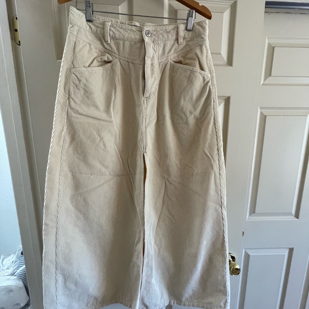 Cream long Corduroy skirt